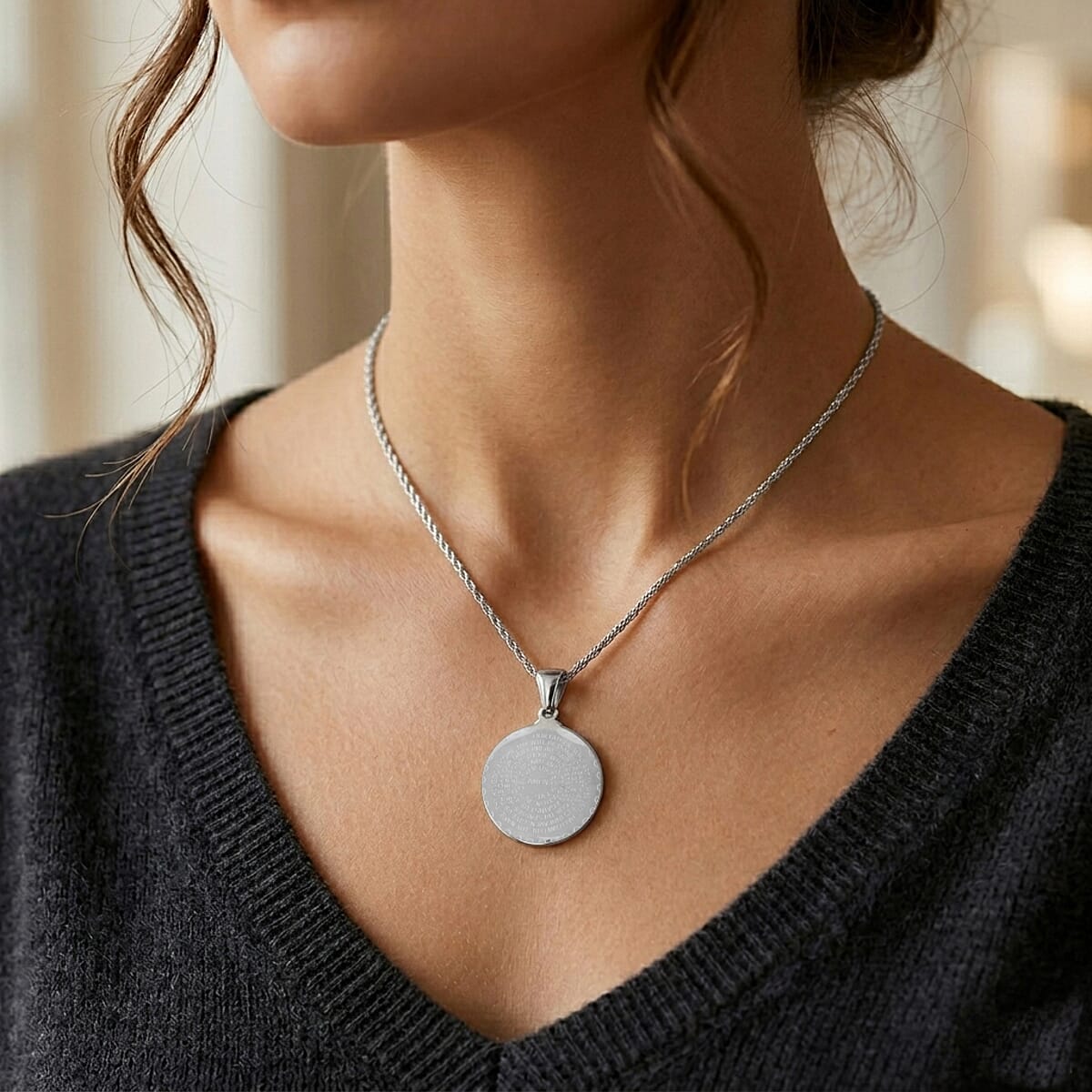 Circular Prayer Necklace in Stainless Steel 22 Inches  image number 2