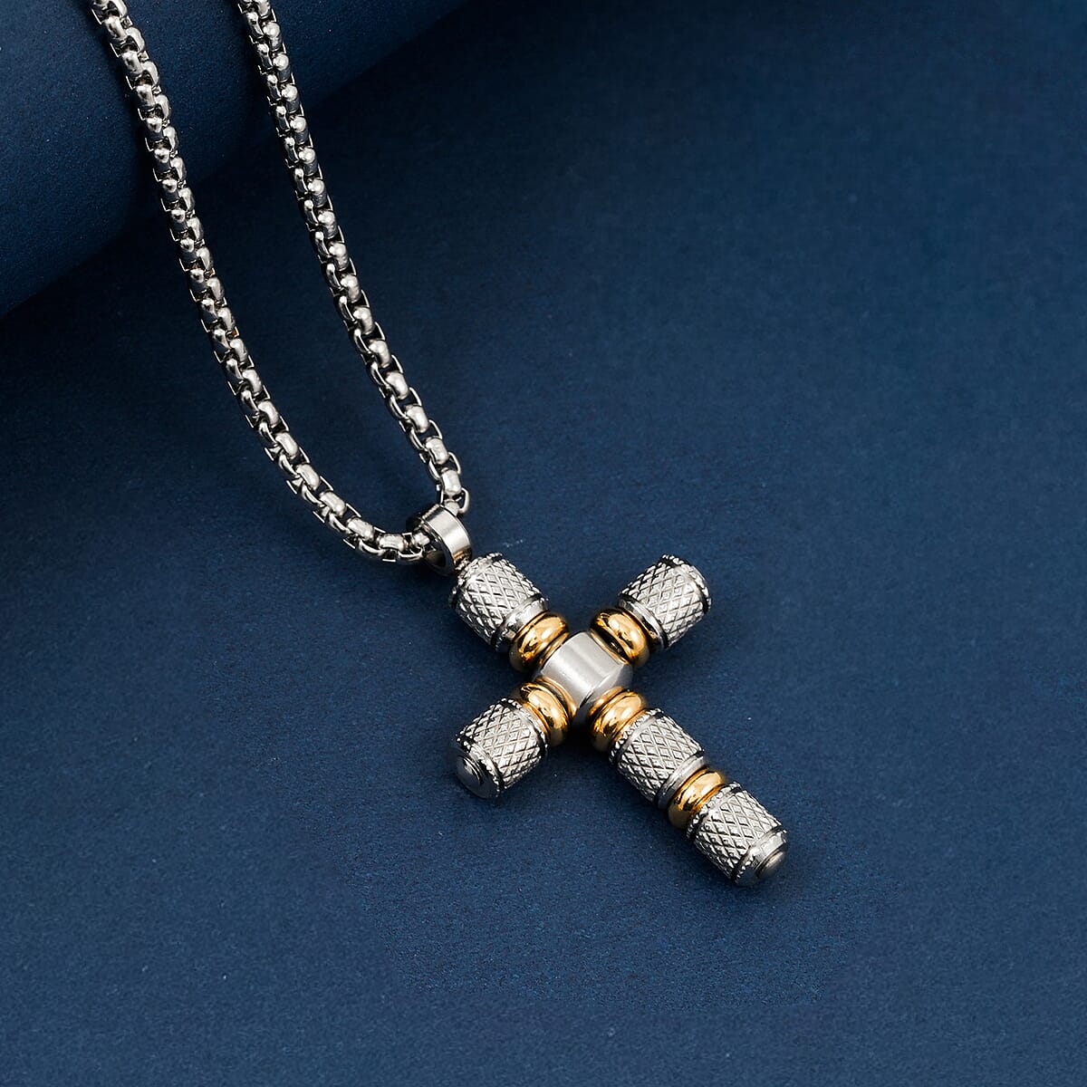 Cross Pendant Necklace in ION Plated YG and Stainless Steel 22 Inches  image number 1
