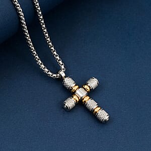 Cross Pendant Necklace in ION Plated YG and Stainless Steel 22 Inches 