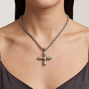 Cross Pendant Necklace in ION Plated YG and Stainless Steel 22 Inches 