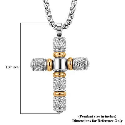 Cross Pendant Necklace in ION Plated YG and Stainless Steel 22 Inches