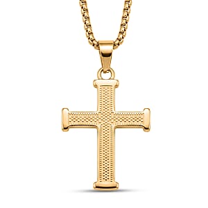 Scaled Cross Pendant Necklace in ION Plated YG Stainless Steel 22 Inches 