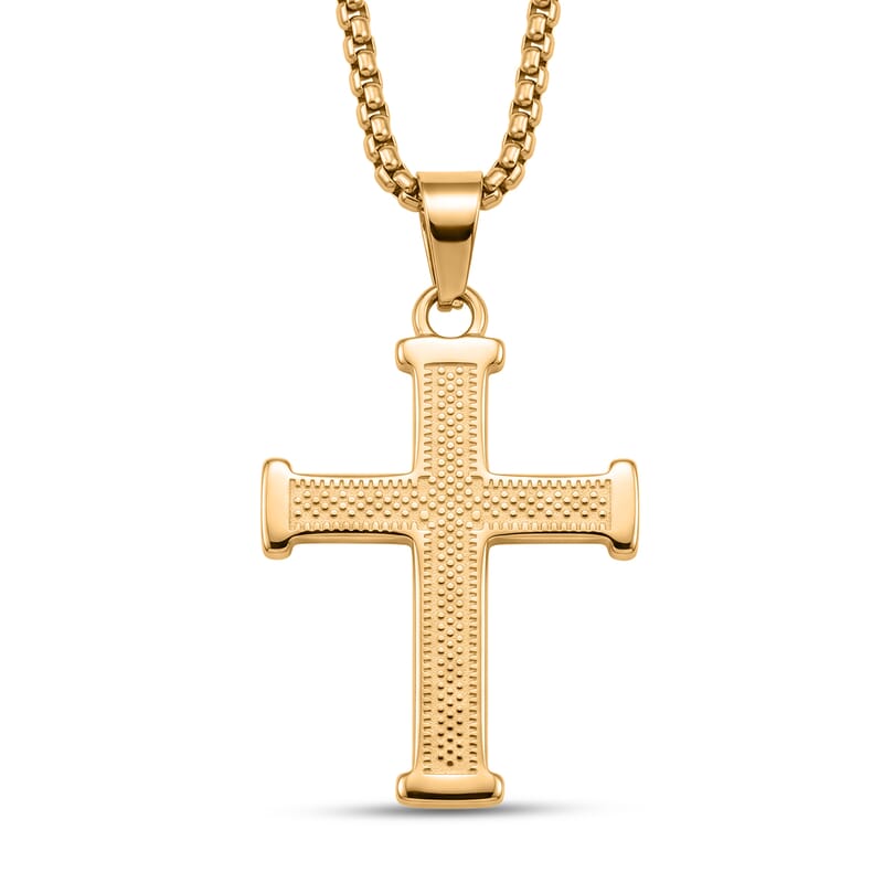 Scaled Cross Pendant Necklace in ION Plated YG Stainless Steel 22 Inches