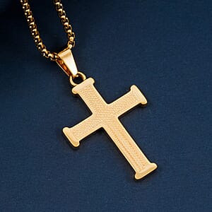 Scaled Cross Pendant Necklace in ION Plated YG Stainless Steel 22 Inches 