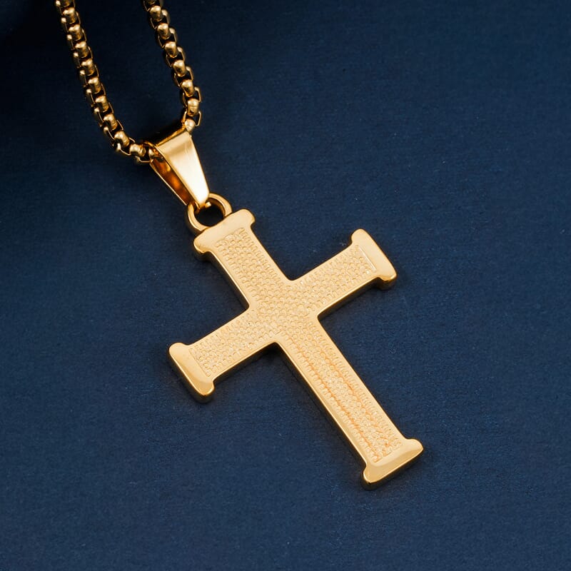 Scaled Cross Pendant Necklace in ION Plated YG Stainless Steel 22 Inches