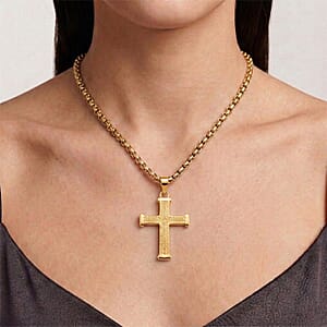 Scaled Cross Pendant Necklace in ION Plated YG Stainless Steel 22 Inches 