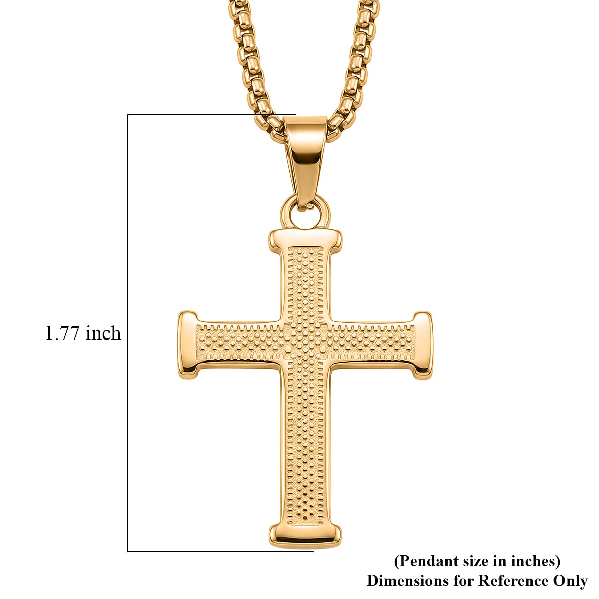 Scaled Cross Pendant Necklace in ION Plated YG Stainless Steel 22 Inches