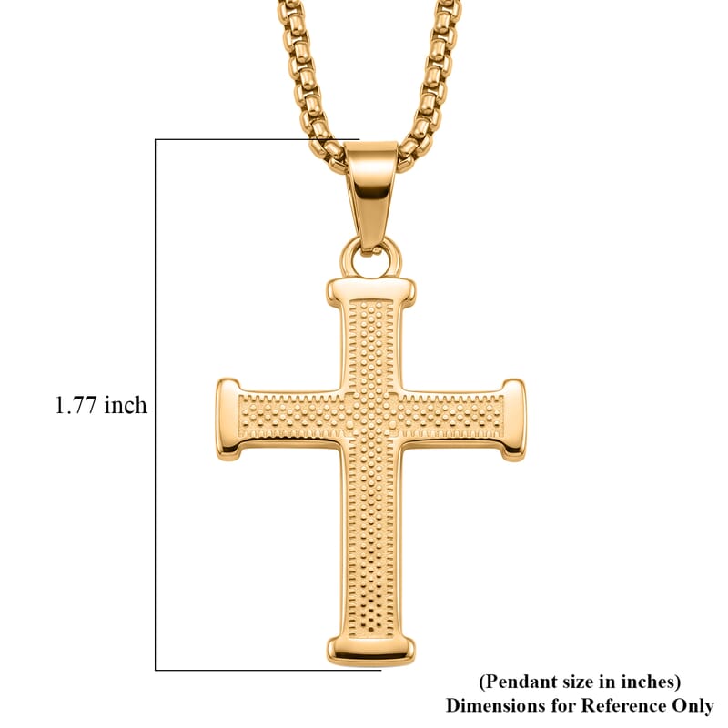 Scaled Cross Pendant Necklace in ION Plated YG Stainless Steel 22 Inches