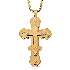 Roman Cross Pendant Necklace in ION Plated YG Stainless Steel 22 Inches 