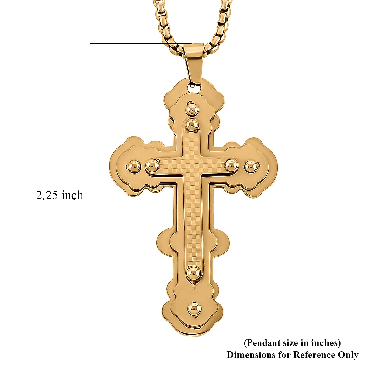 Roman Cross Pendant Necklace in ION Plated YG Stainless Steel 22 Inches