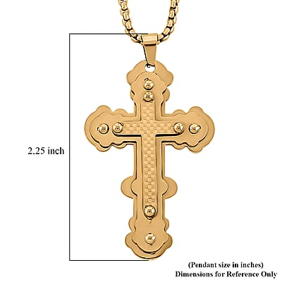 Roman Cross Pendant Necklace in ION Plated YG Stainless Steel 22 Inches