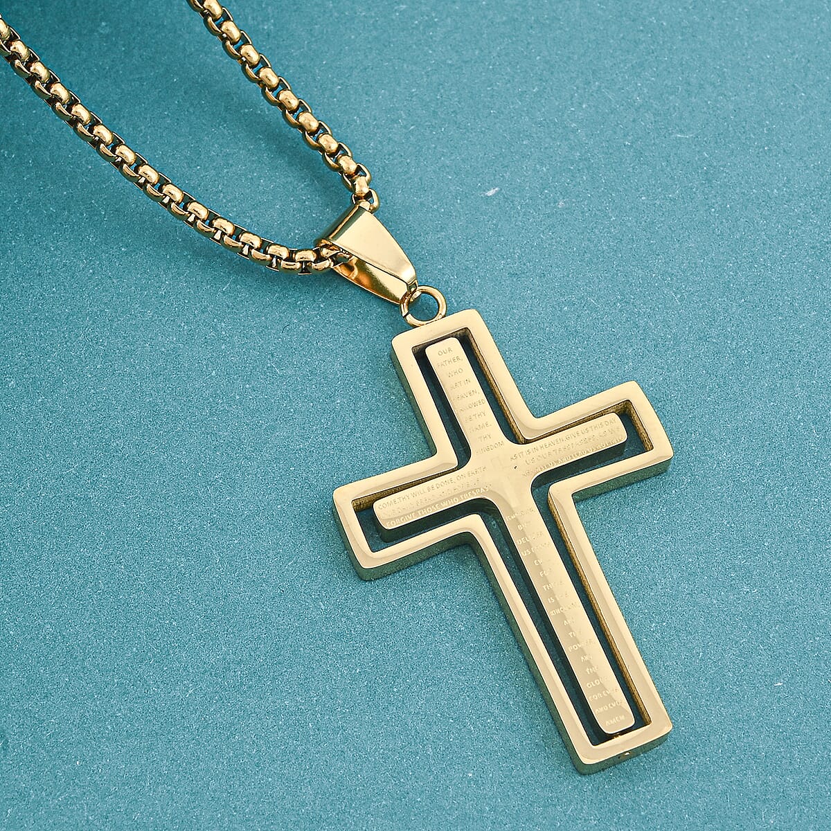 Cross Pendant Necklace in ION Plated YG Stainless Steel 22 Inches  image number 0
