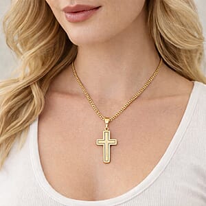 Cross Pendant Necklace in ION Plated YG Stainless Steel 22 Inches 