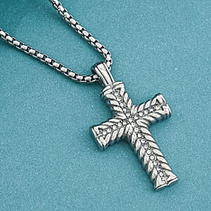 Studded Cross Pendant Necklace in Stainless Steel 22 Inches 