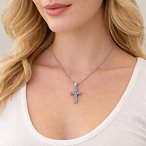 Studded Cross Pendant Necklace in Stainless Steel 22 Inches 