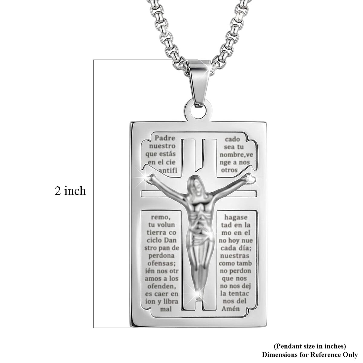 Lords Prayer Crucifix Dogtag Pendant Necklace in Stainless Steel 22 Inches 