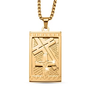 Lords Prayer Crucifix Dogtag Necklace ION Plated YG Stainless Steel 22 Inches 