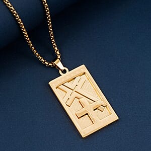 Lords Prayer Crucifix Dogtag Necklace ION Plated YG Stainless Steel 22 Inches 