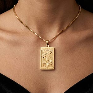 Lords Prayer Crucifix Dogtag Necklace ION Plated YG Stainless Steel 22 Inches 