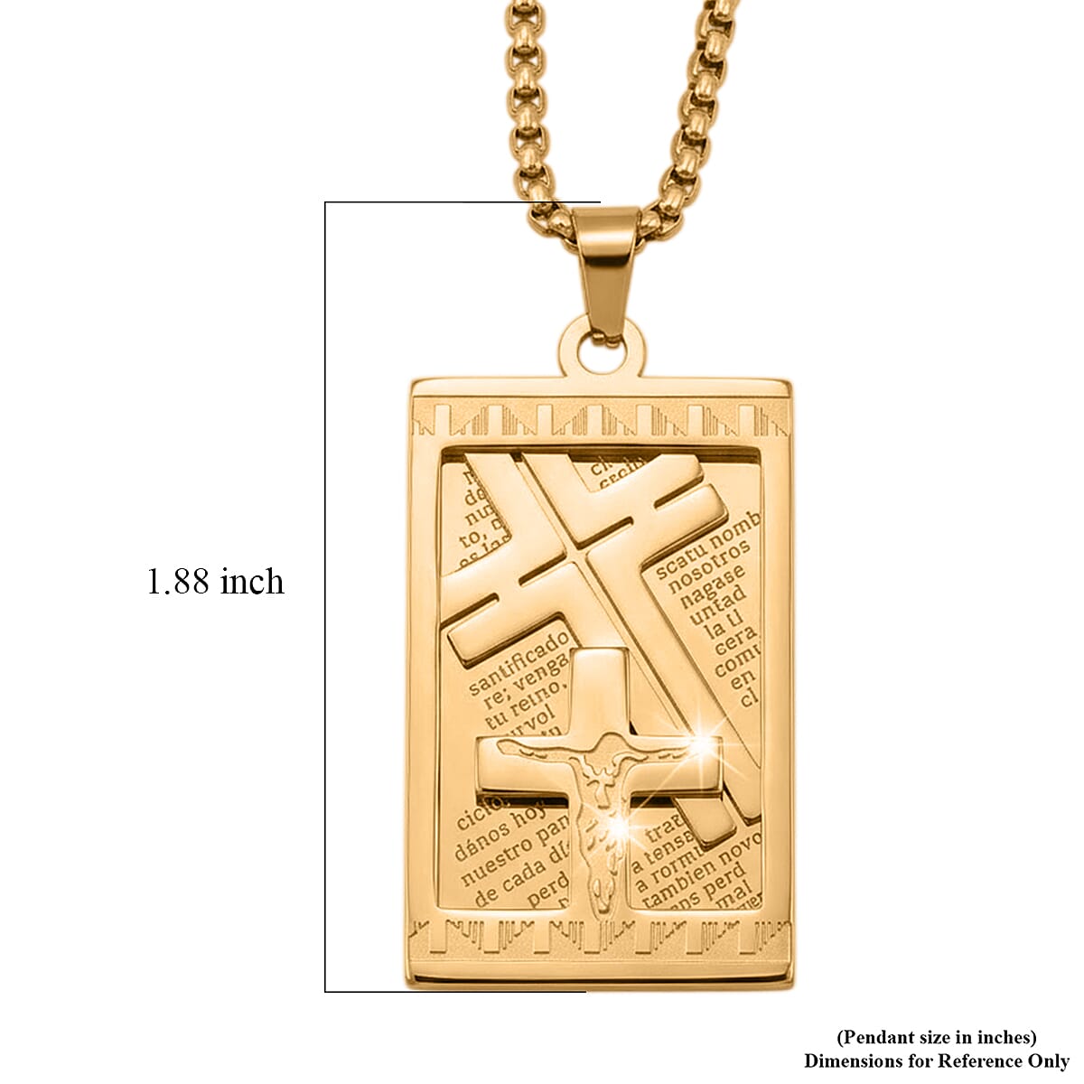 Lords Prayer Crucifix Dogtag Necklace ION Plated YG Stainless Steel 22 Inches 