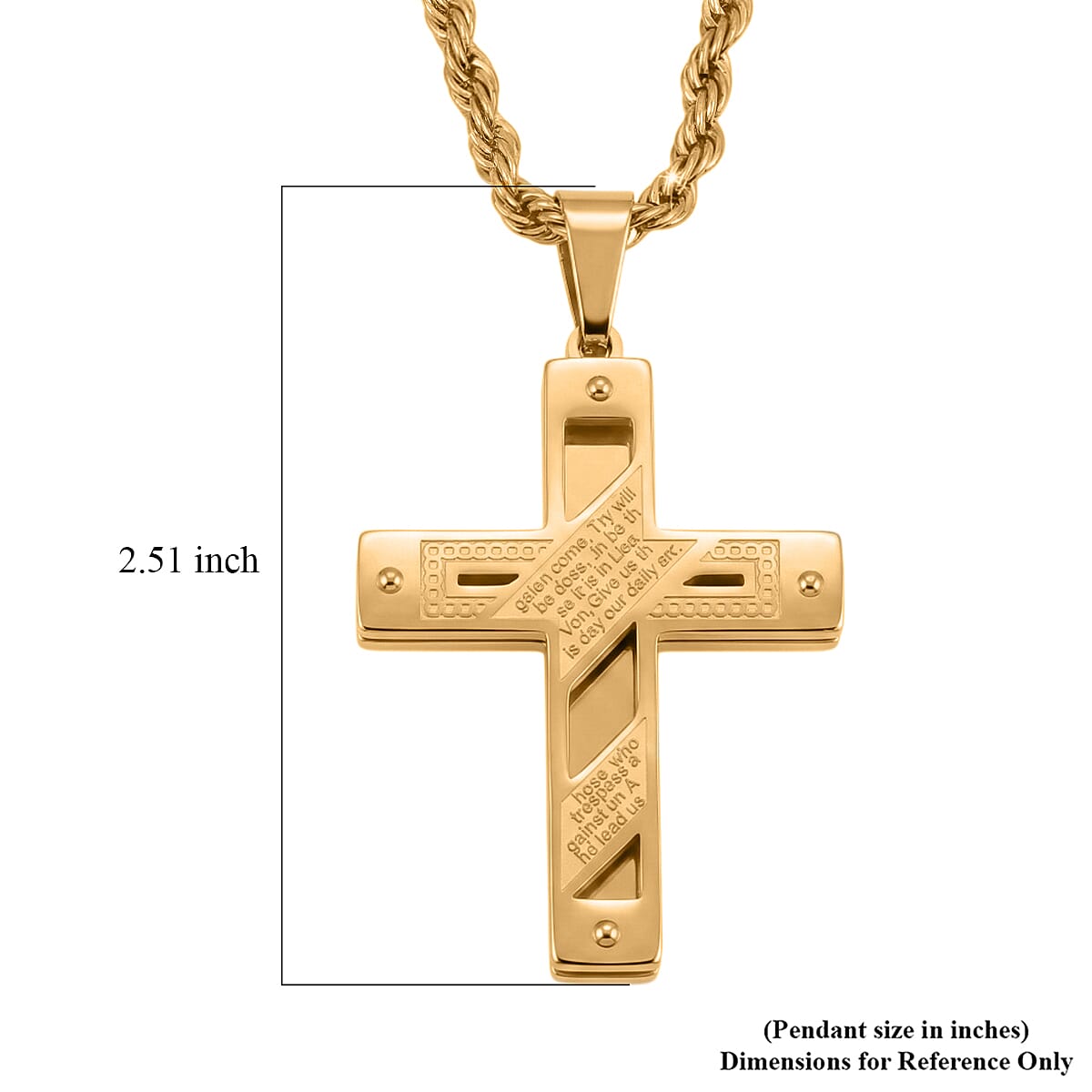 Wrapped Lords Prayer Cross Pendant Necklace in ION Plated YG Stainless Steel 22 Inches 