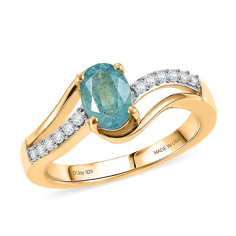 D'Joy Premium Kagem Zambian Emerald and Moissanite 0.90 ctw Bypass Ring in 18K Vermeil Yellow Gold Over Sterling Silver (Size 6.0)