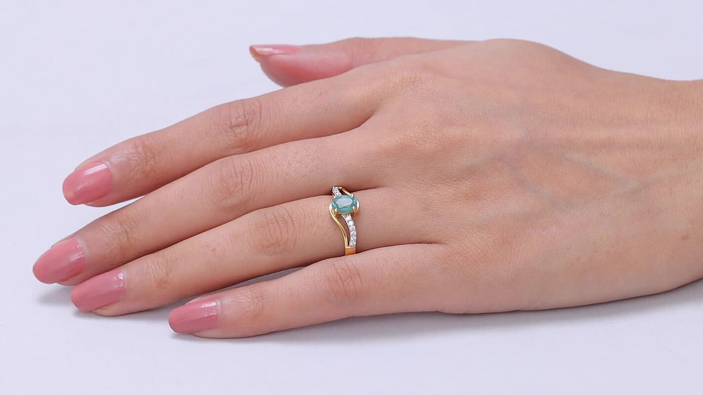 D'Joy Premium Kagem Zambian Emerald, Moissanite Ring in 18K Vermeil YG Over Sterling Silver (Size 10.0) 0.90 ctw
