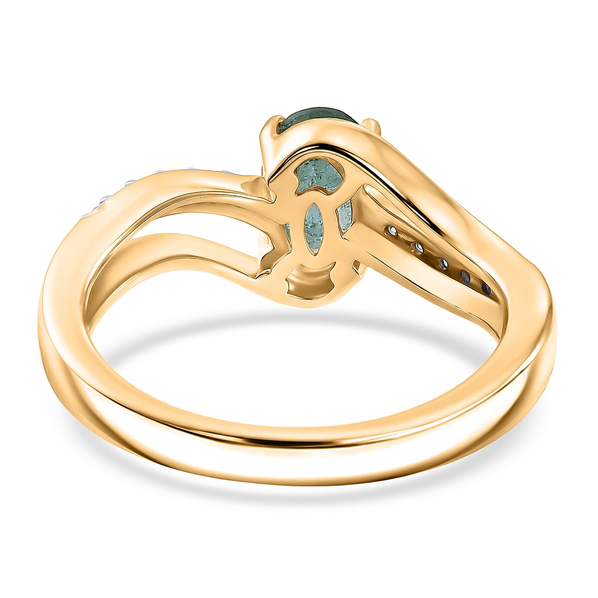 D'Joy Premium Kagem Zambian Emerald and Moissanite 0.90 ctw Bypass Ring in 18K Vermeil Yellow Gold Over Sterling Silver (Size 6.0)