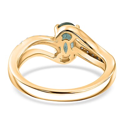 D'Joy Premium Kagem Zambian Emerald and Moissanite 0.90 ctw Bypass Ring in 18K Vermeil Yellow Gold Over Sterling Silver (Size 6.0)