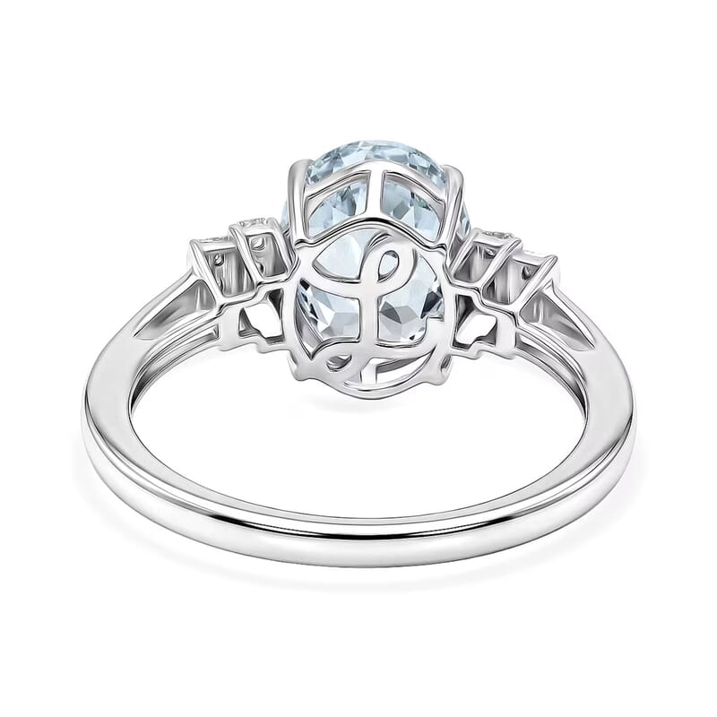 Luxoro AAA Mangoro Aquamarine and Diamond G-H I2 3.35 ctw Classic Calm Ring in 10K White Gold (Size 10.0)