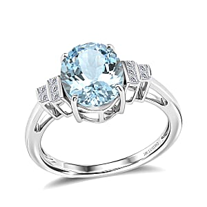 Luxoro AAA Mangoro Aquamarine and Diamond G-H I2 3.35 ctw Classic Calm Ring in 10K White Gold (Size 8.0)