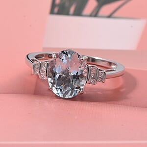 Luxoro AAA Mangoro Aquamarine and Diamond G-H I2 3.35 ctw Classic Calm Ring in 10K White Gold (Size 8.0)