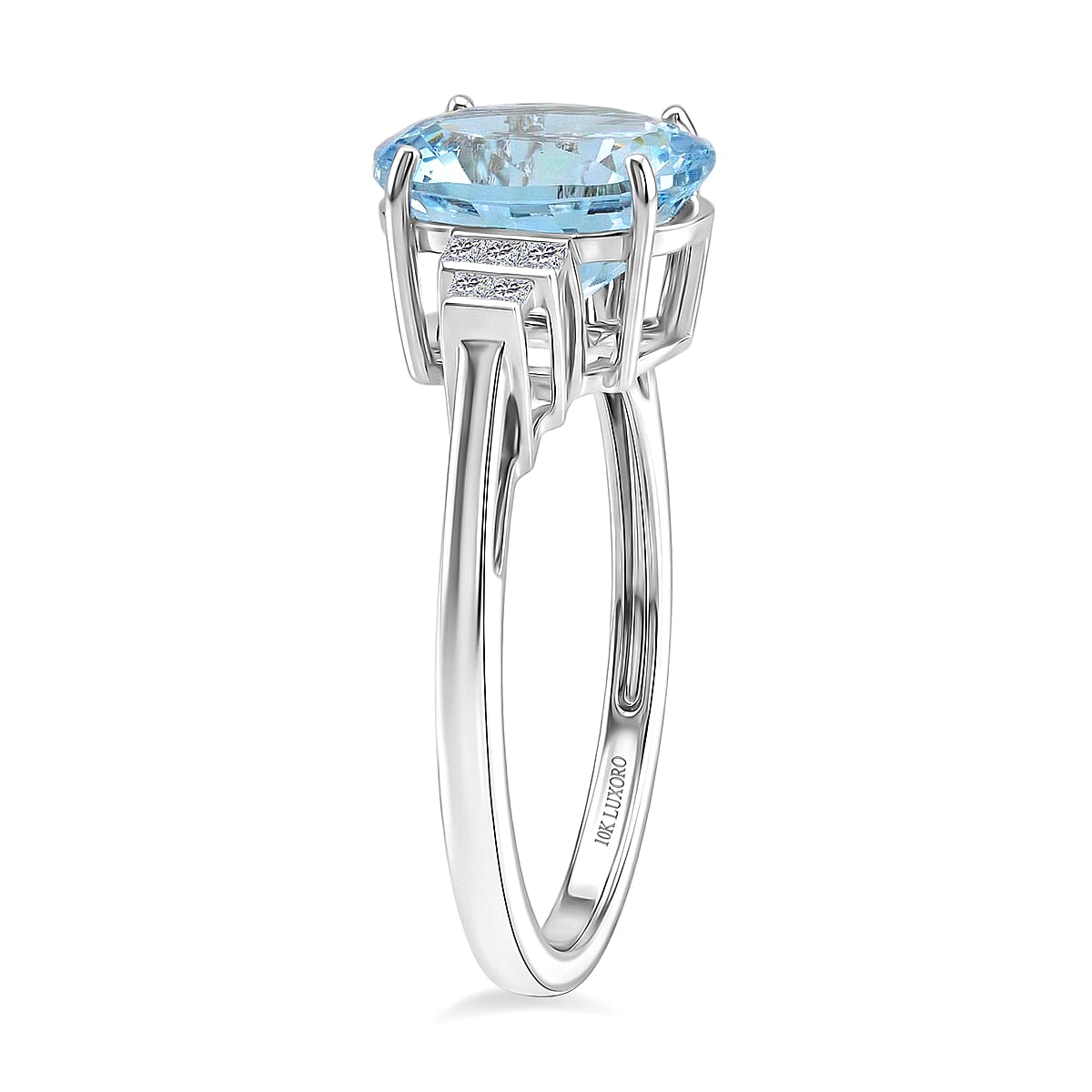 Luxoro AAA Mangoro Aquamarine and Diamond G-H I2 3.35 ctw Classic Calm Ring in 10K White Gold (Size 8.0) image number 3