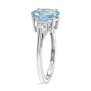 Luxoro AAA Mangoro Aquamarine and Diamond G-H I2 3.35 ctw Classic Calm Ring in 10K White Gold (Size 8.0)