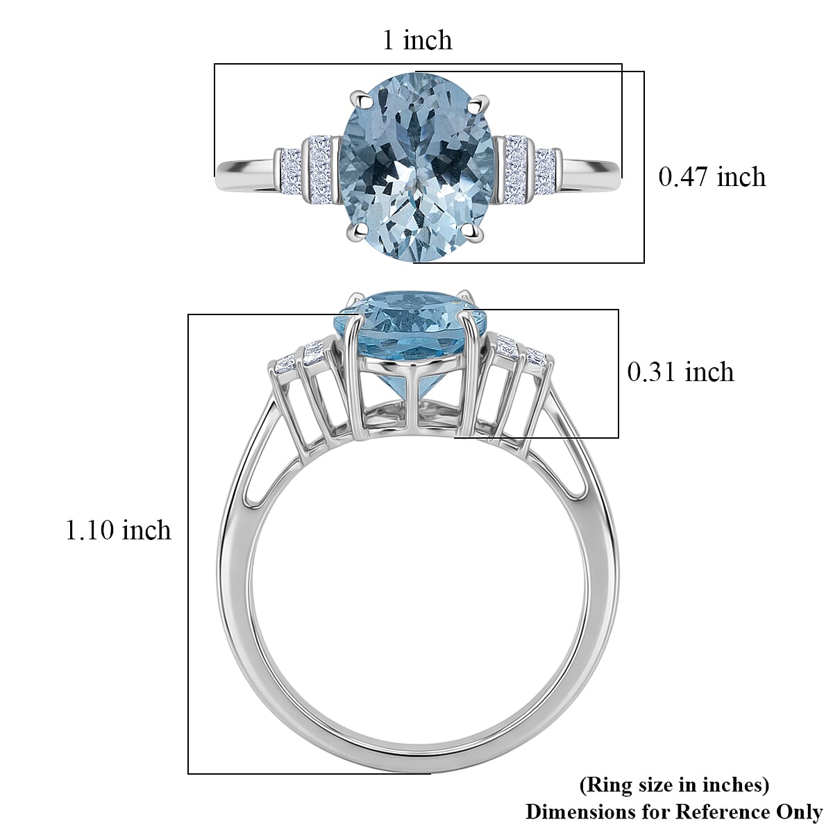 Luxoro AAA Mangoro Aquamarine and Diamond G-H I2 3.35 ctw Classic Calm Ring in 10K White Gold (Size 8.0) image number 5