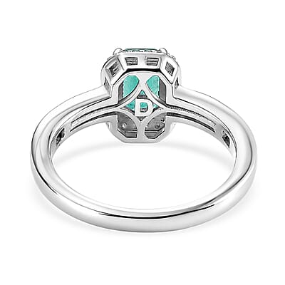 D'Joy Premium Kagem Zambian Emerald and Moissanite 1.35 ctw Regal Geometry Ring in Rhodium Over Sterling Silver (Size 6.0)