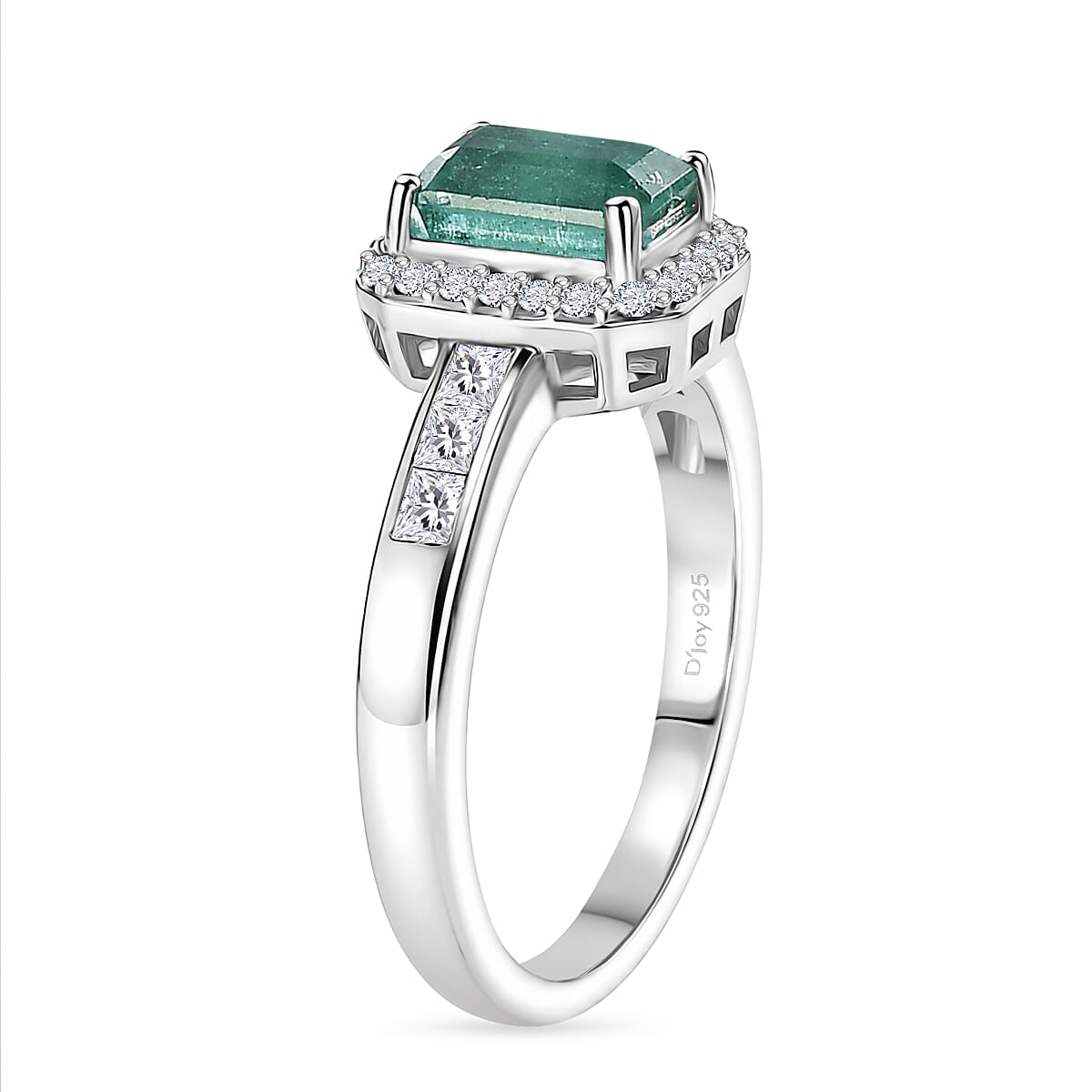 Doorbuster D'Joy Premium Kagem Zambian Emerald and Moissanite 1.35 ctw Regal Geometry Ring in Rhodium Over Sterling Silver (Size 7.0)