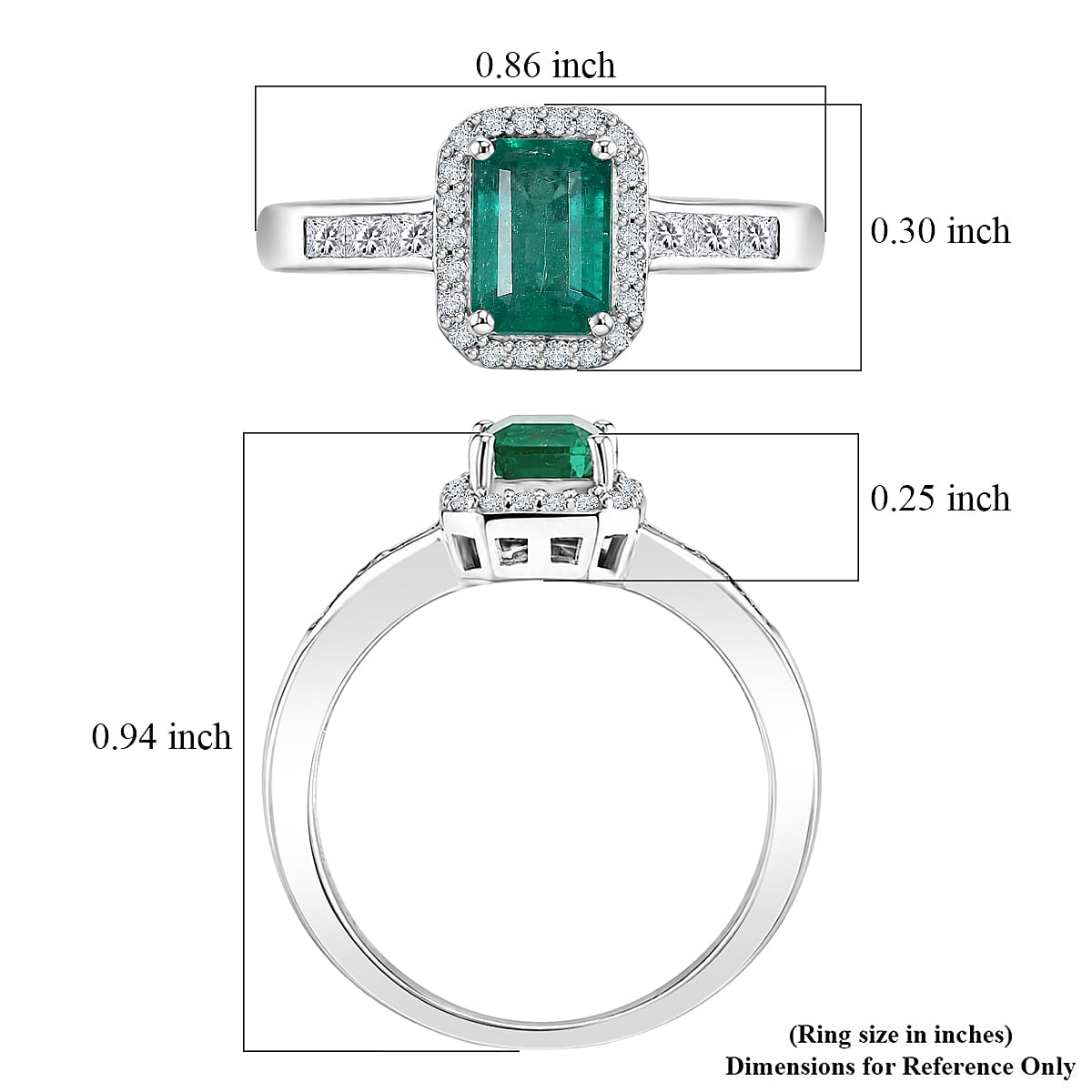 Doorbuster D'Joy Premium Kagem Zambian Emerald and Moissanite 1.35 ctw Regal Geometry Ring in Rhodium Over Sterling Silver (Size 7.0)