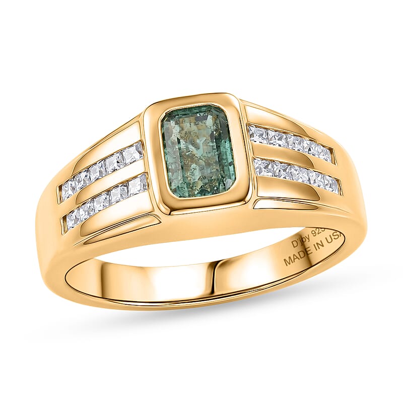 D'Joy Premium Kagem Zambian Emerald and Moissanite 1.40 ctw Men's Ring in 18K Vermeil Yellow Gold Over Sterling Silver (Size 10.0)