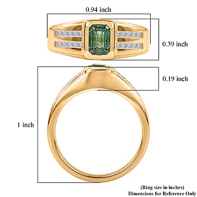 D'Joy Premium Kagem Zambian Emerald and Moissanite 1.40 ctw Men's Ring in 18K Vermeil Yellow Gold Over Sterling Silver (Size 10.0)