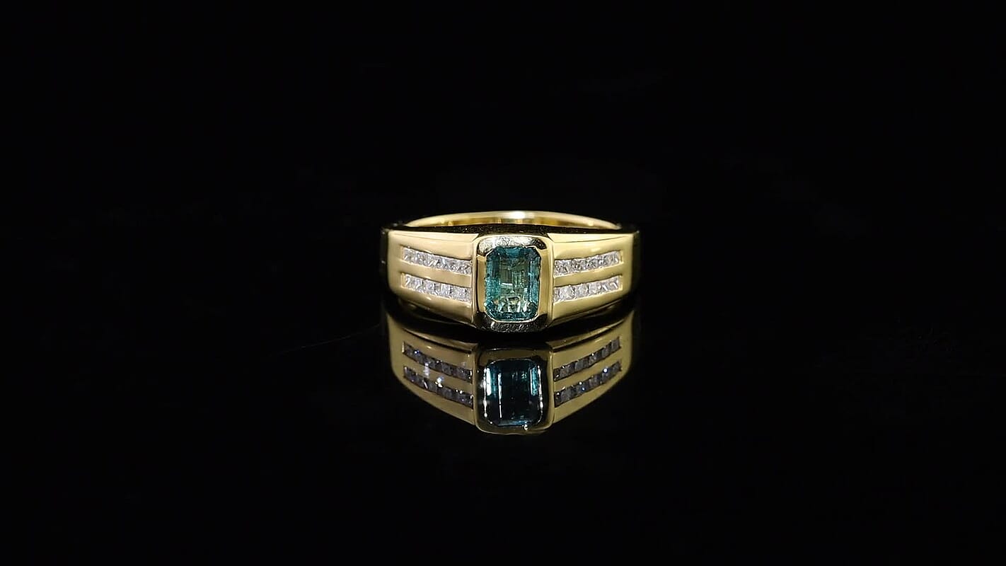 D'Joy Premium Kagem Zambian Emerald, Moissanite Men's Ring in 18K Vermeil YG Over Sterling Silver (Size 10.0) 1.40 ctw