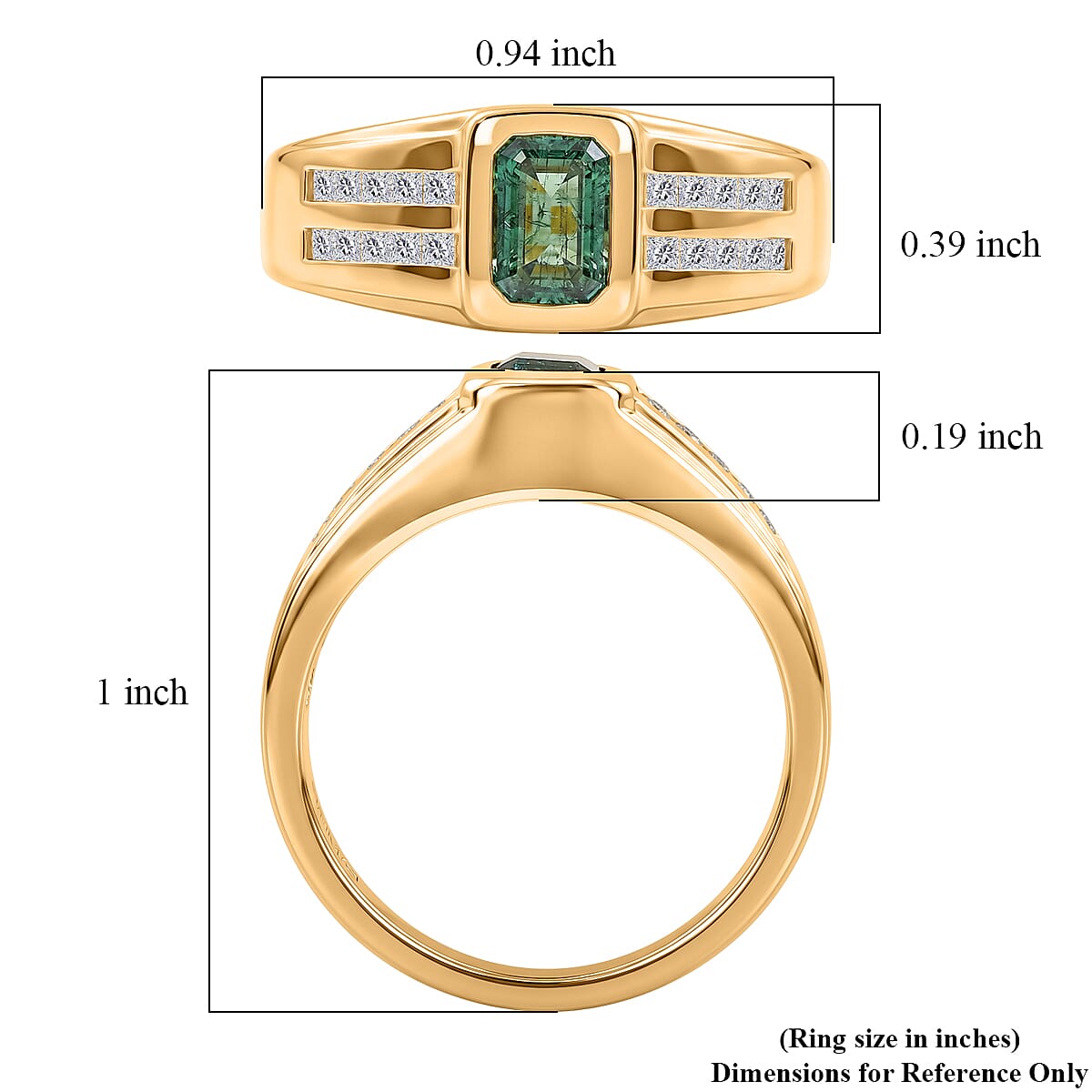 D'Joy Premium Kagem Zambian Emerald and Moissanite 1.40 ctw Men's Ring in 18K Vermeil Yellow Gold Over Sterling Silver (Size 12.0) image number 5