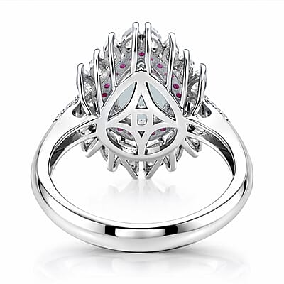 D'Joy Premium Mangoro Aquamarine and Multi Gemstone 3.00 ctw The Royal Bloom Ring in Rhodium Over Sterling Silver (Size 6.0)