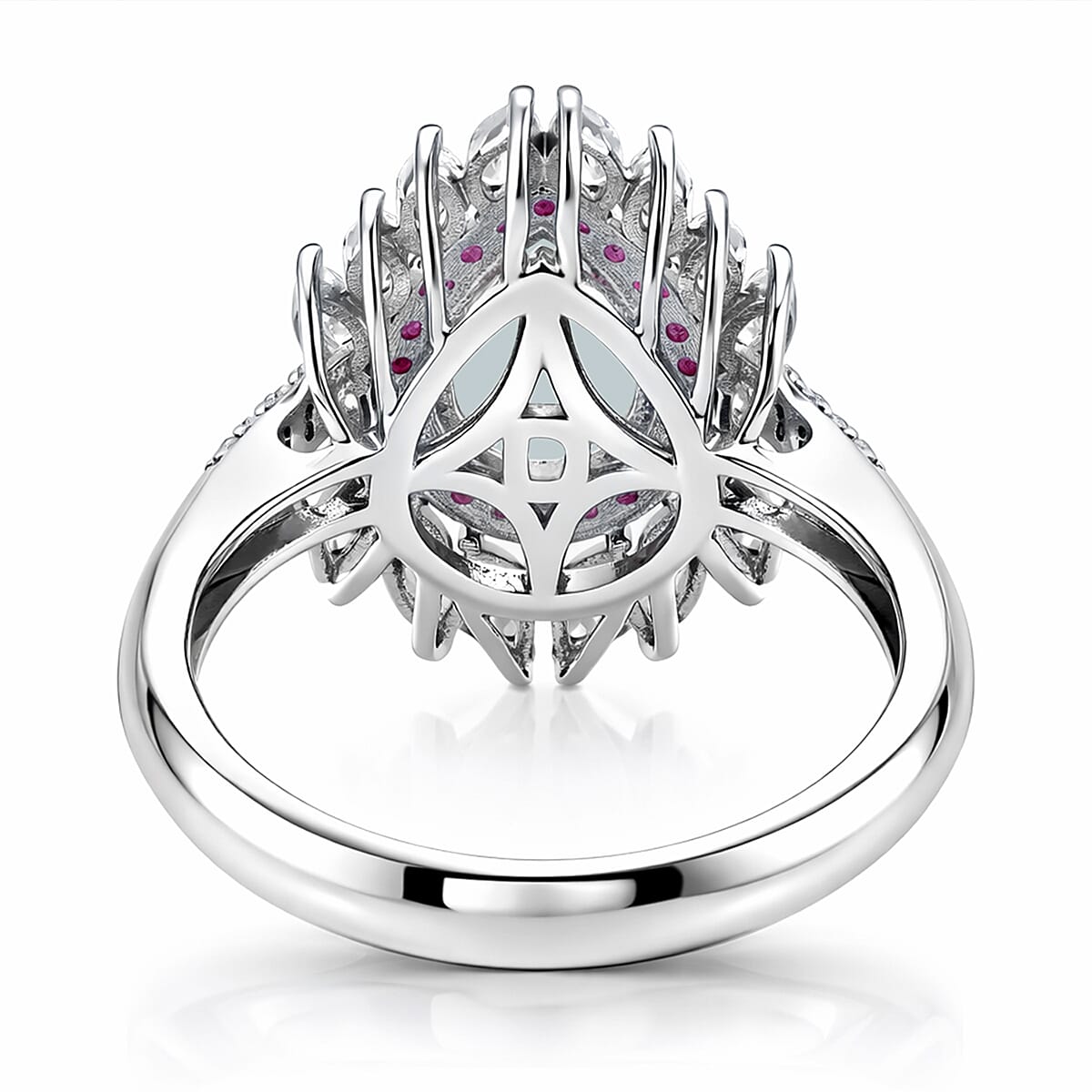 D'Joy Premium Mangoro Aquamarine and Multi Gemstone 3.00 ctw The Royal Bloom Ring in Rhodium Over Sterling Silver (Size 7.0) image number 4