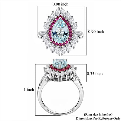 D'Joy Premium Mangoro Aquamarine and Multi Gemstone 3.00 ctw The Royal Bloom Ring in Rhodium Over Sterling Silver (Size 8.0)