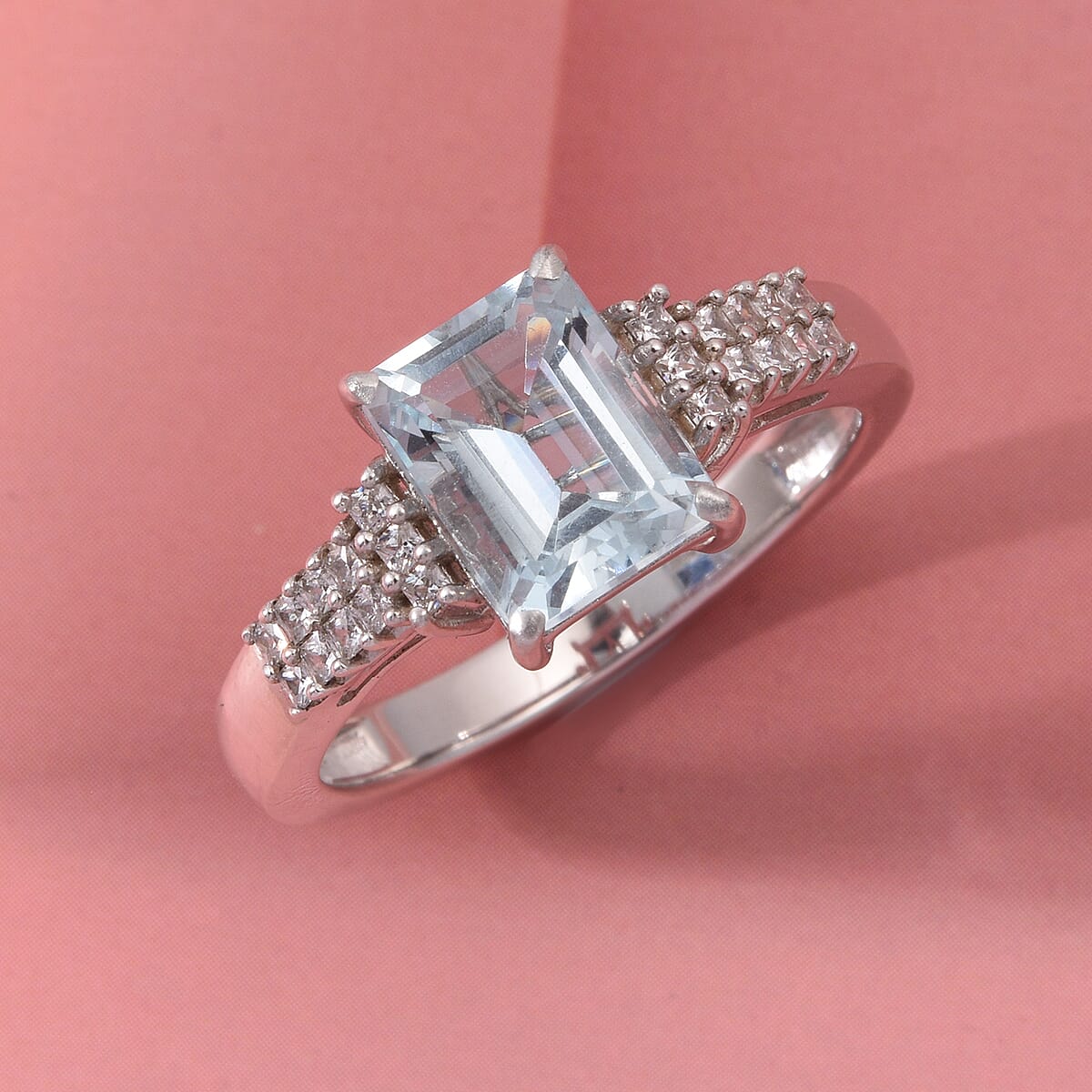 D'Joy Premium Mangoro Aquamarine and Moissanite 2.30 ctw The Crown Matrix Ring in Rhodium Over Sterling Silver (Size 10.0) image number 1