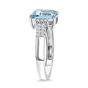 D'Joy Premium Mangoro Aquamarine and Moissanite 2.30 ctw The Crown Matrix Ring in Rhodium Over Sterling Silver (Size 10.0) (Del. In 10-12 Days)