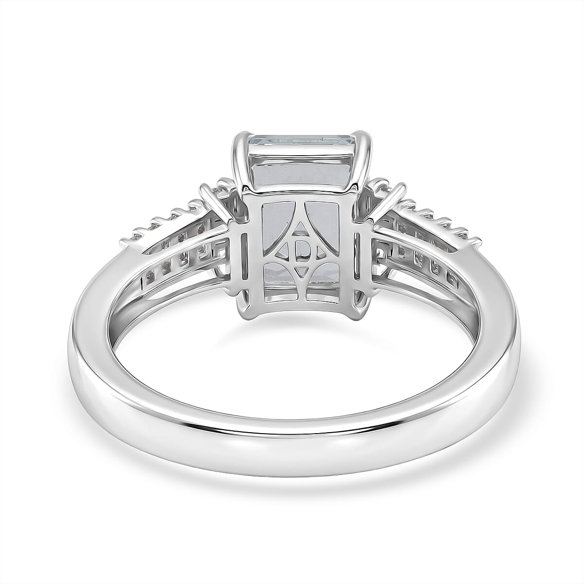 D'Joy Premium Mangoro Aquamarine and Moissanite 2.30 ctw The Crown Matrix Ring in Rhodium Over Sterling Silver (Size 10.0)