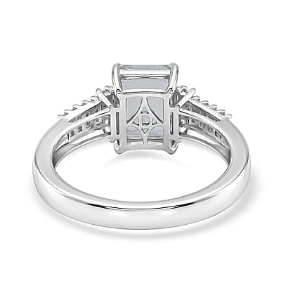 D'Joy Premium Mangoro Aquamarine and Moissanite 2.30 ctw The Crown Matrix Ring in Rhodium Over Sterling Silver (Size 10.0)