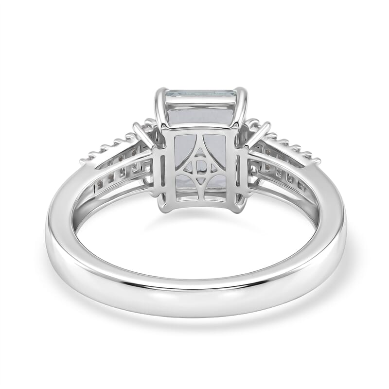 D'Joy Premium Mangoro Aquamarine and Moissanite 2.30 ctw The Crown Matrix Ring in Rhodium Over Sterling Silver (Size 10.0)